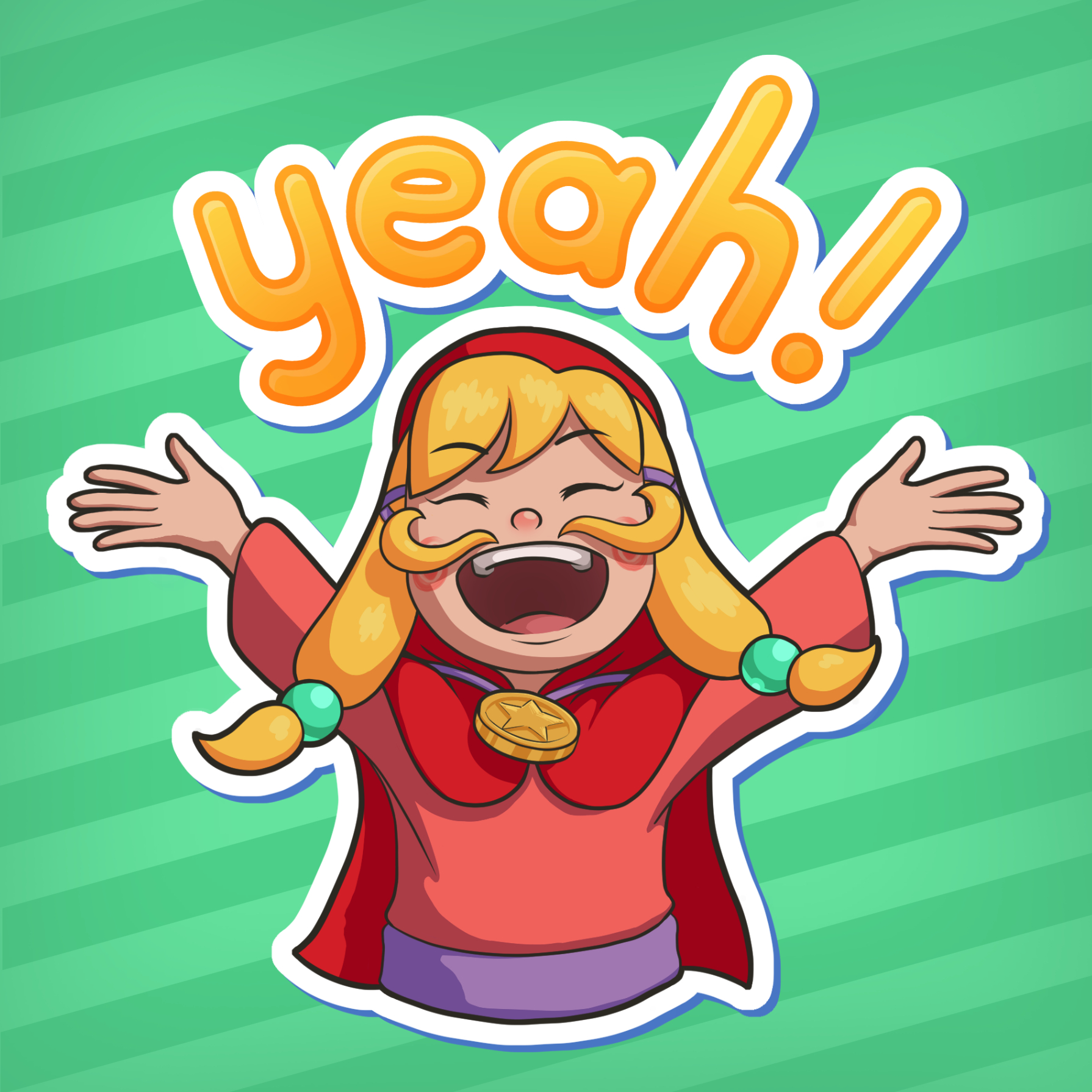 Mustache Girl from A Hat in Time is cheering with the text 'Yeah!'