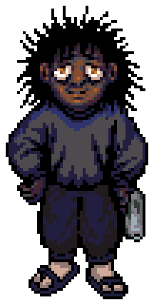 A sprite for an uncursed version of Leight from Look Outside holding the same gun as Eugene